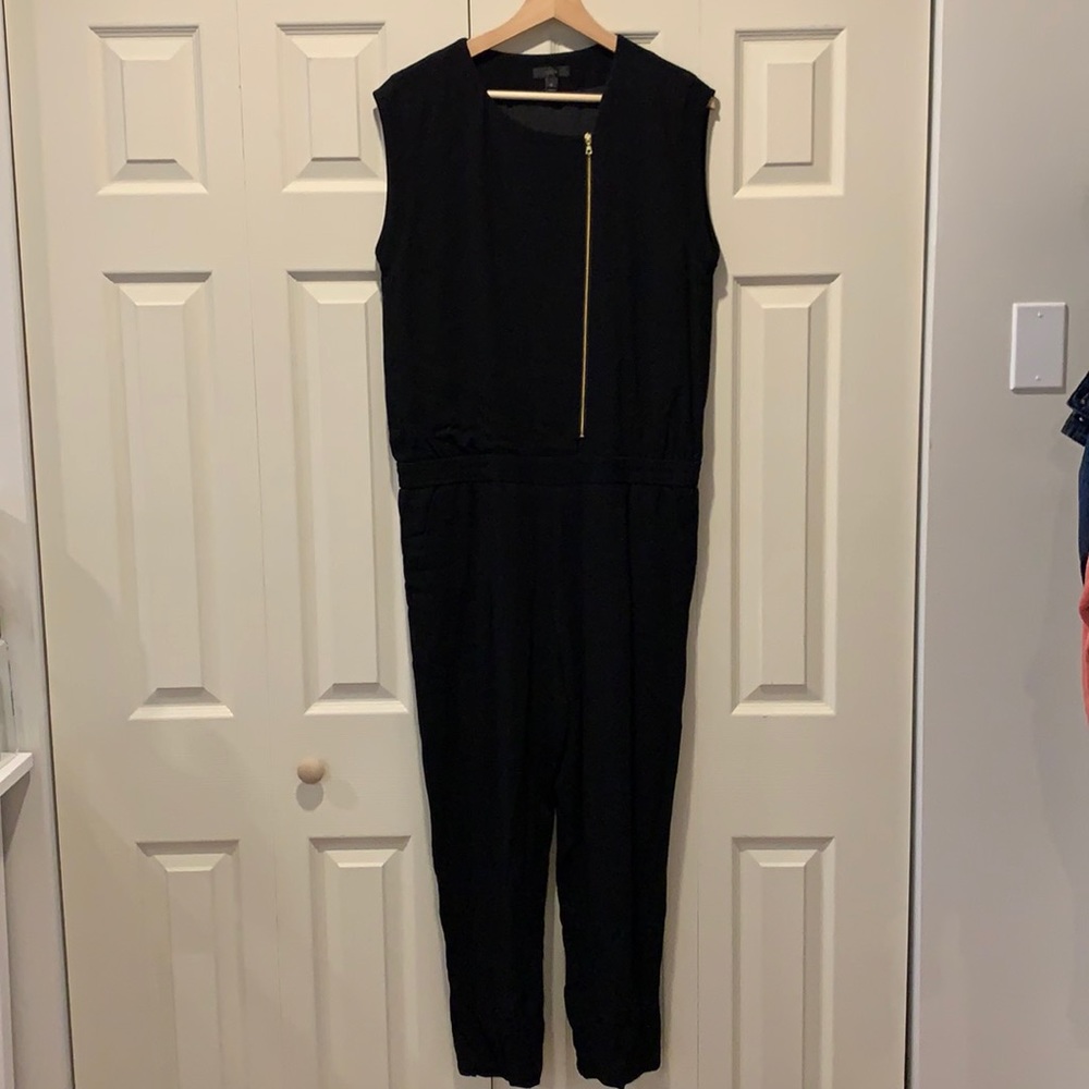 J Crew asymmetrical gold zip jumpsuit